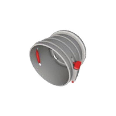Gray cylindrical object with red accents on a white background