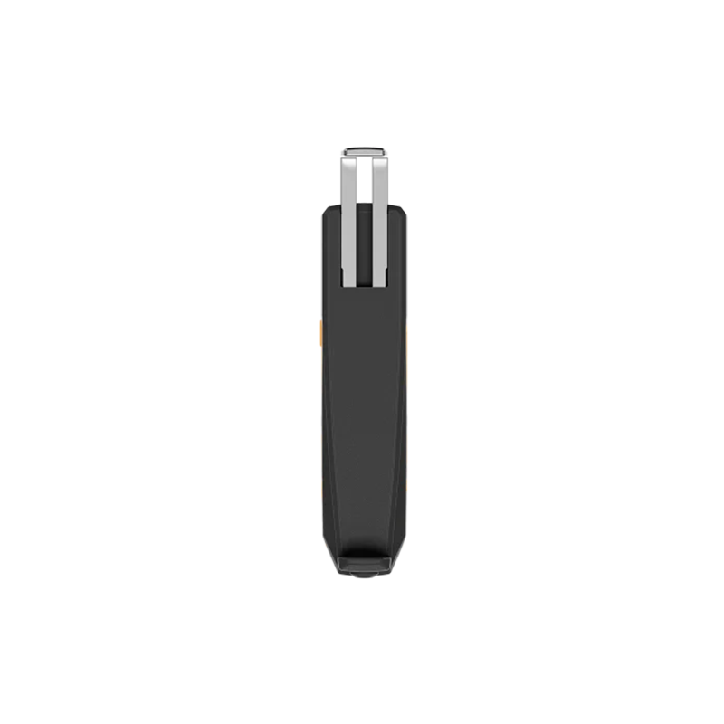 Black and silver cylindrical object on a white background