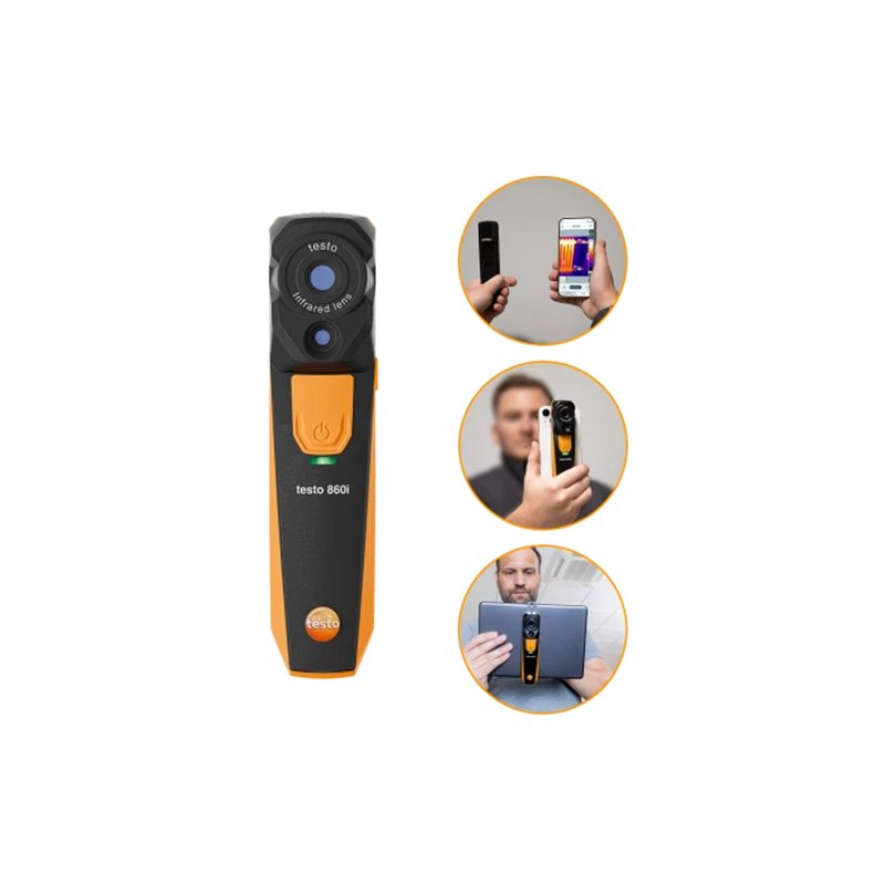 Handheld device with smartphone app interface on a white background