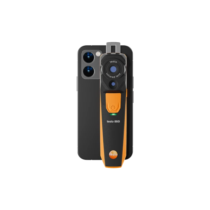 Handheld device with orange and black design on a white background