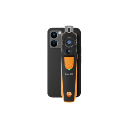 Handheld device with orange and black design on a white background