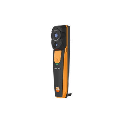 Handheld device with orange and black design on a white background