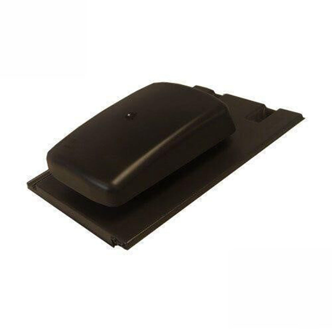 Black plastic component on a white background