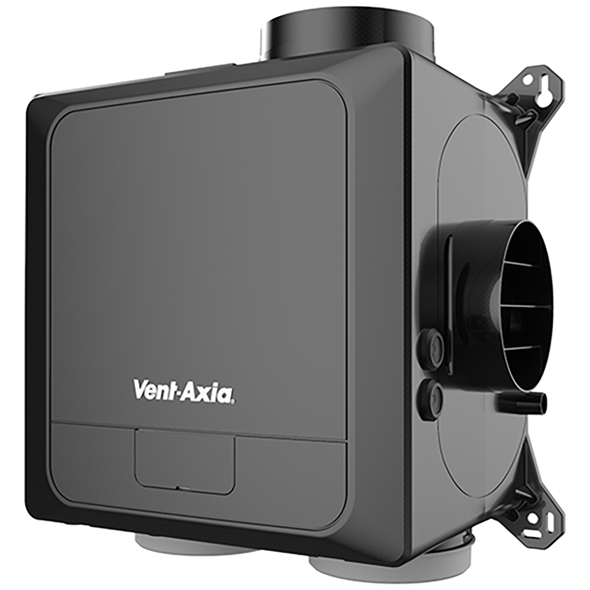 Black Vent-Axia exhaust fan on a white background